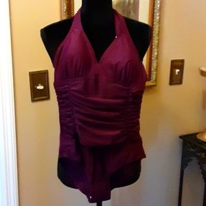 Fitglam maroon swimsuit 1 piece built in bra gold rings adjustable strap…S New